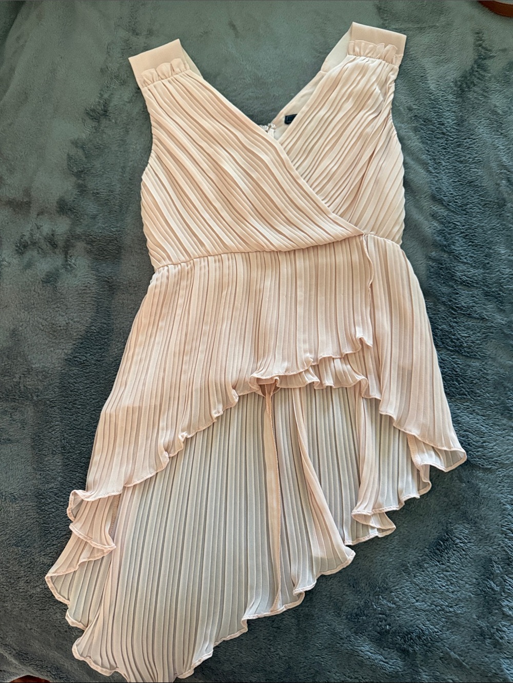 BCBGMaxAzria Blush Pleated Asymmetrical Ruffle Top